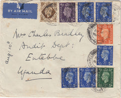 144479 1941 AIRMAIL HENLEY ON THAMES, OXON TO ENTEBBE, UGANDA KGVI ½d, 2d, 2½d, 3d AND 1s ISSUES.