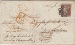 144484 1841 MAIL CALCUTTA TO LONDON 1d RED PL.5 (SG7) APPLIED IN U.K., REDIRECTED TO BATH.