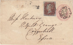 144485 1841 PENNY PINK ENVELOPE LONDON TO COGGESHALL, ESSEX UPRATED 1d RED (SG8)(QG).