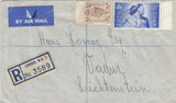 144486 1948 REGISTERED AIRMAIL LONDON TO VADUZ, LIECHTENSTEIN KGVI 5d AND 2½d ROYAL SILVER WEDDING.