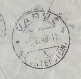 144486 1948 REGISTERED AIRMAIL LONDON TO VADUZ, LIECHTENSTEIN KGVI 5d AND 2½d ROYAL SILVER WEDDING.