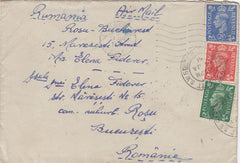 144488 1951 AIRMAIL LIVERPOOL TO BUCHAREST, ROMANIA KGVI ½d, 1d AND 2½d.