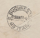 144488 1951 AIRMAIL LIVERPOOL TO BUCHAREST, ROMANIA KGVI ½d, 1d AND 2½d.