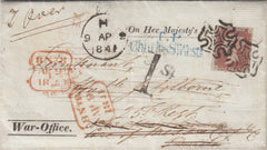 144490 1841 PART PRINTED LETTER 'On Her Majesty's Service' 'War-Office' USED IN LONDON, REDIRECTED TO DEVON 1d (SG8).