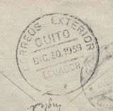 144495 1939 AIRMAIL BURY ST EDMUNDS, SUFFOLK TO QUITO, ECUADOR KGV1 4d AND 7d x TWO.