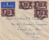 144497 1937 AIRMAIL BECKENHAM, KENT TO KHARTOUM, SUDAN KGVI 1½d CORONATION (SG461) x FOUR.