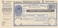 144501 1948 KGVI 1/- 'BRITISH POSTAL ORDER' CANCELLED 'WATERLOO STATION'.