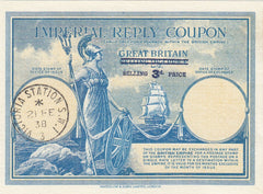 144502 1938 KGVI 3d  'IMPERIAL REPLY COUPON' CANCELLED 'VICTORIA STATION'.