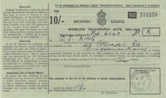 144503 1938 KGVI '10/- RECEIVING LICENCE/WIRELESS TELEGRAPHY' CANCELLED 'WATERLOO STATION'.