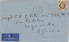 144508 1947 AIRMAIL LONDON TO ENTEBBE UGANDA, AFRICA KGVI 1s (SG475).