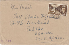 144509 1948 AIRMAIL MORETONHAMPSTEAD, DEVON TO UGANDA, AFRICA KGVI 1s OLYMPIC GAMES (SG498).