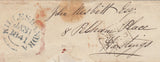 144514 1841 MAIL KILLESHANDRA, CO CAVAN, IRELAND TO LONDON, POSTAGE PART PAID CASH REDIRECTED TO HASTINGS 1d BLACKS PL.2 AND PL.7.