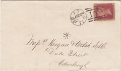 144519 1871 MAIL GLASGOW TO EDINBURGH 1d PL.121 (SG43), VERY FINE INSPECTOR'S MARK.