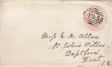 144526 1858 PENNY PINK ENVELOPE MALTON, NORTH YORKS TO DEPTFORD, KENT.