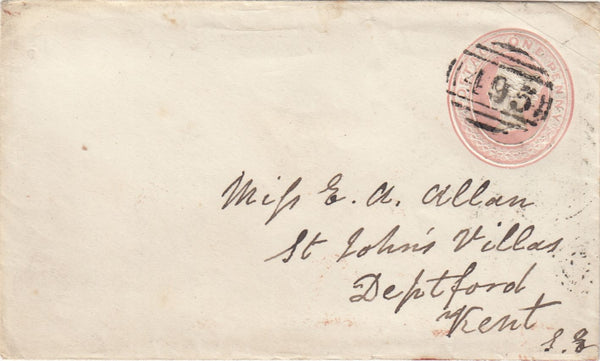 144526 1858 PENNY PINK ENVELOPE MALTON, NORTH YORKS TO DEPTFORD, KENT.