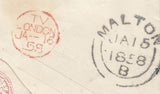 144526 1858 PENNY PINK ENVELOPE MALTON, NORTH YORKS TO DEPTFORD, KENT.