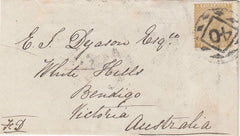 144528 CIRCA 1870 FRONT LONDON TO BENDIGO, VICTORIA, AUSTRALIA 9d (SG110) LONDON '40' CANCELLATION DUBUS TYPE 16.