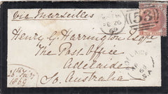 144529 1869 MOURNING ENVELOPE BATH TO ADELAIDE, SOUTH AUSTRALIA 10d RED-BROWN (SG112).