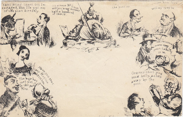 144531 1840 ORIGINAL SPOONER CARICATURE N0.5 WITH SCENES RELATING TO DELIVERY OF VARIOUS ITEMS.