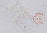 144543 1863 PENNY PINK BLUED PAPER BATH TO TASMANIA UPRATED 2d BLUE (SG45) AND 9d STRAW (SG87).