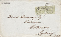 144544 1878 MAIL LONDON TO SYDNEY, NEW SOUTH WALES 4d SAGE-GREEN PL.16 (SG153) x TWO VERY FINE USED.