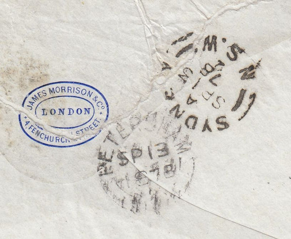 144544 1878 MAIL LONDON TO SYDNEY, NEW SOUTH WALES 4d SAGE-GREEN PL.16 (SG153) x TWO VERY FINE USED.