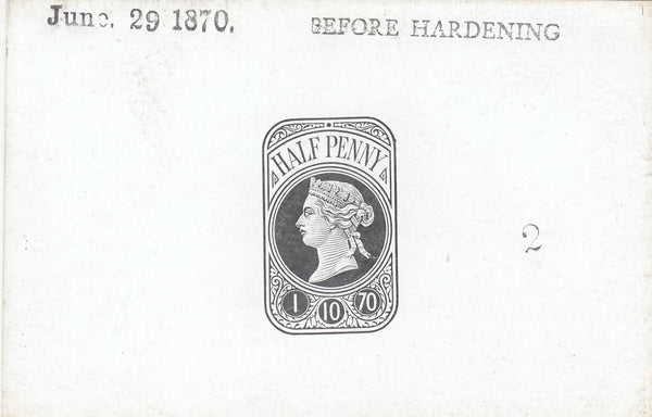 144547 1870 QV ½d NEWSPAPER WRAPPER STAMP DIE PROOF.