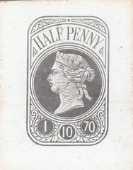 144548 1870 CUT DOWN QV ½d NEWSPAPER WRAPPER STAMP DIE PROOF.