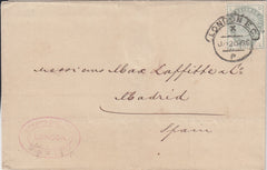144553 1886 MAIL LONDON TO MADRID, SPAIN 5d GREEN (SG193).