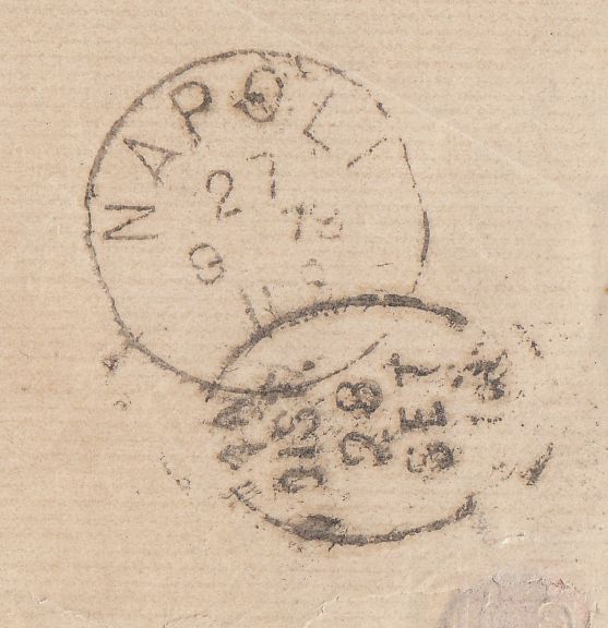 144555 1879 MAIL BRADFORD, YORKS TO NAPLES 2½d ROSY-MAUVE PL.14 (SG141).