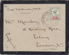 144557 1901 MOURNING ENVELOPE SOUTH AFRICA TO LONDON 2d JUBILEE (SG200) 'ARMY POST OFFICE/NATAL FIELD OFFICE/WAKKERSTROON', DATE STAMP.