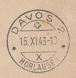 144558 1943  KGVI  5½d BISTRE REGISTERED MAIL LONDON TO DAVOS, UPRATED KGVI 2½d WITH CENSORSHIP CANCELLATIONS.