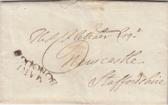 144569 1795 MAIL MARLBOROUGH, WILTS TO NEWCASTLE, STAFFS 'MARL/BOROUGH' TWO LINE SERPENTINE STYLE HANDSTAMP (WL417).