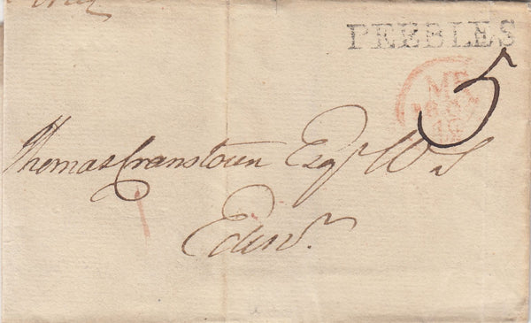 144570 1807 WRAPPER PEEBLES TO EDINBURGH 'PEEBLES' STRAIGHT LINE HANDSTAMP.