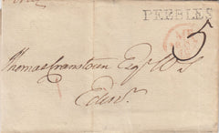 144570 1807 WRAPPER PEEBLES TO EDINBURGH 'PEEBLES' STRAIGHT LINE HANDSTAMP.