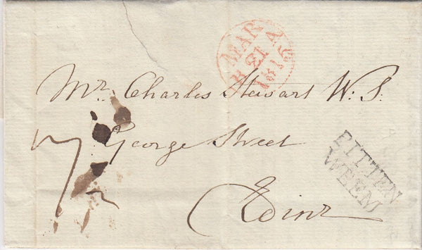 144571 1815 MAIL BALCASHIE, FIFE TO EDINBURGH 'PITTEN/WEEM' TWO LINE HANDSTAMP.