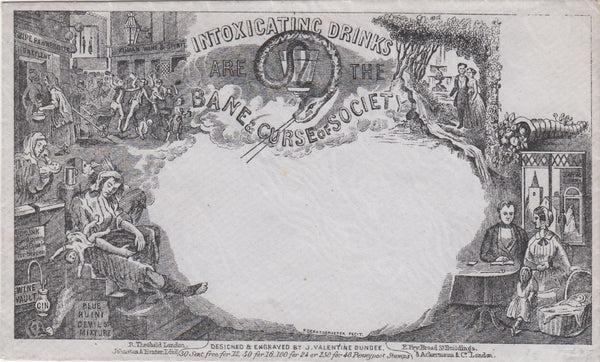 144573 CIRCA 1890 VALENTINE 'TEMPERANCE' ENVELOPE DERAEDEMAEKER REPRINT IN BLACK ON GREY WOVE PAPER.
