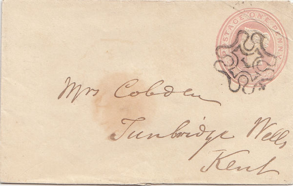 144578 1843 PENNY PINK ENVELOPE LONDON TO TUNBRIDGE WELLS, KENT LONDON No '1' IN MALTESE CROSS.