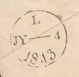 144578 1843 PENNY PINK ENVELOPE LONDON TO TUNBRIDGE WELLS, KENT LONDON No '1' IN MALTESE CROSS.
