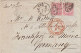 144579 1858 MAIL EXETER TO FRANKFURT, GERMANY PAIR 4d ROSE-CARMINE (SG66).
