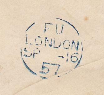 144580 1857 MAIL LONDON TO ILFELD, NORDHAUSEN, GERMANY WITH AMAZING COMBINATION 4d CARMINE ON BLUED PAPER MEDIUM GARTER (SG63) 4d CARMINE ON WHITE PAPER LARGE GARTER (SG66).