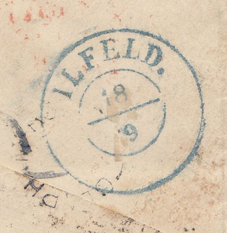 144580 1857 MAIL LONDON TO ILFELD, NORDHAUSEN, GERMANY WITH AMAZING COMBINATION 4d CARMINE ON BLUED PAPER MEDIUM GARTER (SG63) 4d CARMINE ON WHITE PAPER LARGE GARTER (SG66).