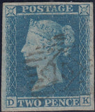 144593 1855 2d BLUE PL.5 WMK LARGE CROWN ERROR IMPERFORATE (SG27a) VERY FINE USED.