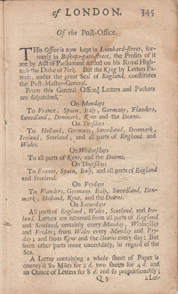 144597 1681 PART TEXT COMPRISING 24 PAGES EX THOMAS LA LAUNE'S 'THE PRESENT STATE OF LONDON' AND GIVING POSTAL DETAILS INCLUDING DESCRIBING THE DOCKWRA PENNY POST.