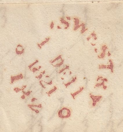 144604 1821 MAIL OSWESTRY, SHROPSHIRE TO SHREWSBURY 'OSWESTRY/PENNY POST' HANDSTAMP (SH453) OSWESTRY CIRCULAR DATED MILEAGE MARK.