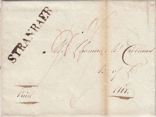 144606 1803 MAIL STRANRAER TO AYR WITH 'STRANRAER' STRAIGHT LINE HANDSTAMP.
