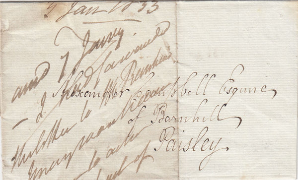 144607 1833 MAIL ROTHSAY, ARGYLL AND BUTE TO PAISLEY 'ROTHSAY' HANDSTAMP.