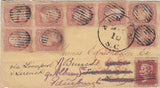 144609 1866 MAIL AIKEN, SOUTH CAROLINA, TO SHETLAND, SCOTLAND U.S.A. WASHINGTON 3c BROWN-ROSE x EIGHT, REDIRECTED TO EDINBURGH G.B. 1d (SG43).