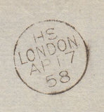 144615 1858 LARGE PART WRAPPER LONDON TO PRUSSIA 4d (SG66) x FOUR.