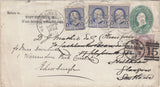 144617 1892 U.S. 2c GREEN POSTAL STATIONERY ENVELOPE UPRATED 1c BENJAMIN FRANKLIN x THREE TO GLASGOW REDIRECTED TO EDINBURGH G.B. 1d LILAC (SG172).
